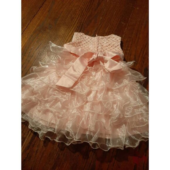 6 Month Pink Embellished Pearls Frilly Layered Formal Special Occasion Dress - Picture 6 of 8